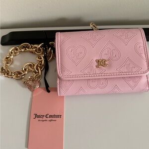 Juicy Couture Pink Quilted Wallet with Gold Chain
